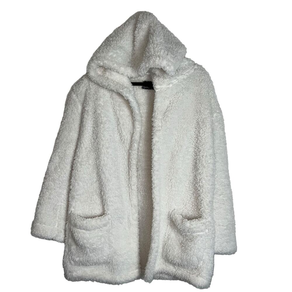 Free Press White Sherpa Front Pocket Open Jacket Size Small